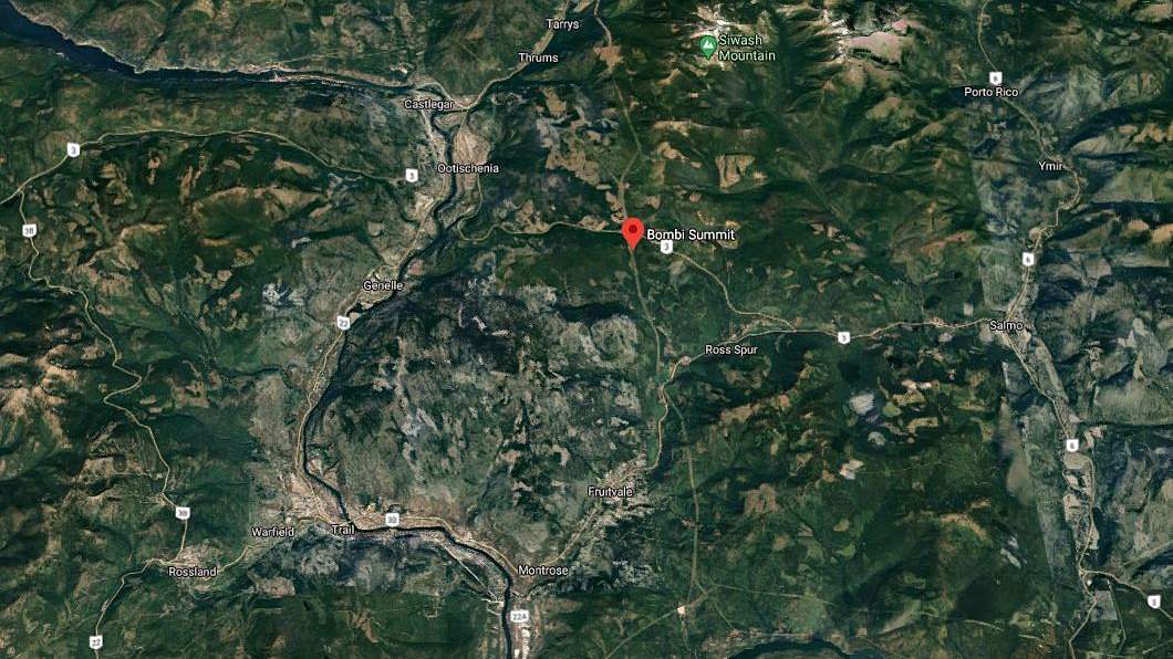 A map showing the location of Bombi Summit in B.C.'s West Kootenay region. Interior Health says around 150 campers gathered there, Sept. 12-13, but added there are no confirmed cases of COVID-19 from the event.