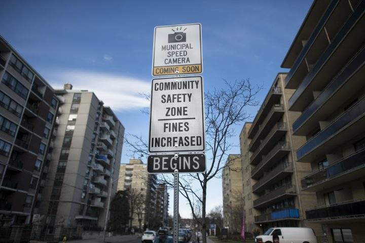 A sign letting residents and commuters know that a speed camera will be installed on Jameson Ave., is photographed on Feb 3 2020.