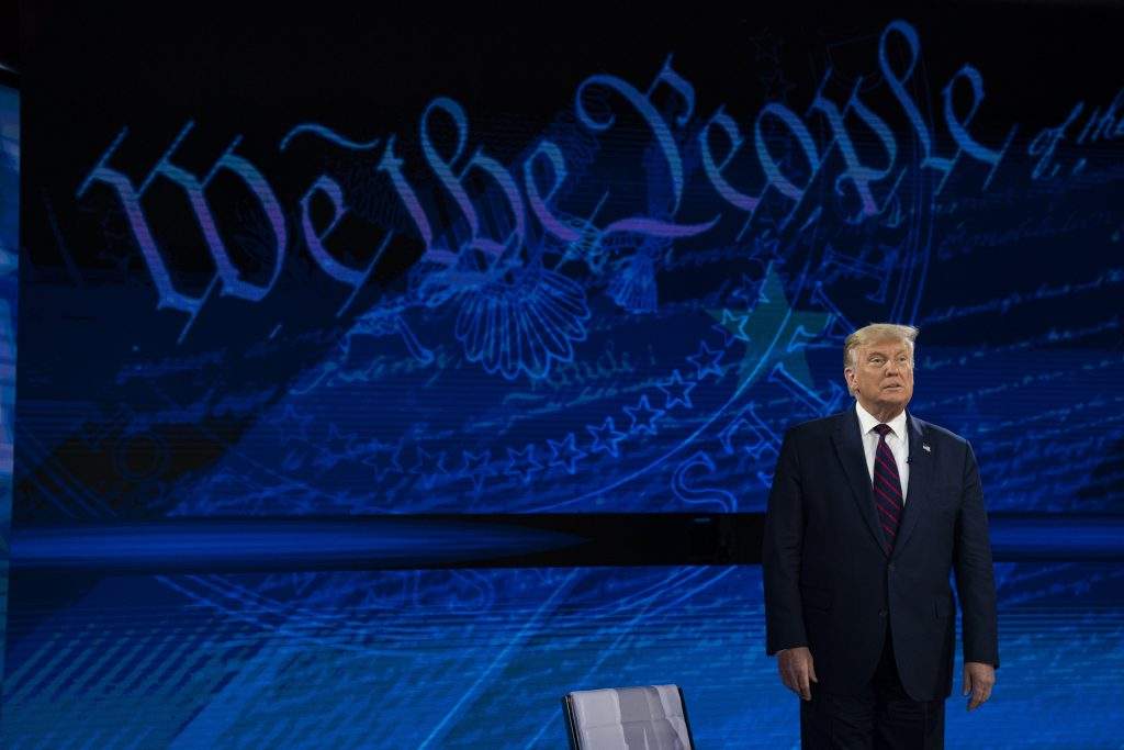 President Donald Trump arrives for an ABC News town hall at National Constitution Center, Tuesday, Sept. 15, 2020, in Philadelphia. 
