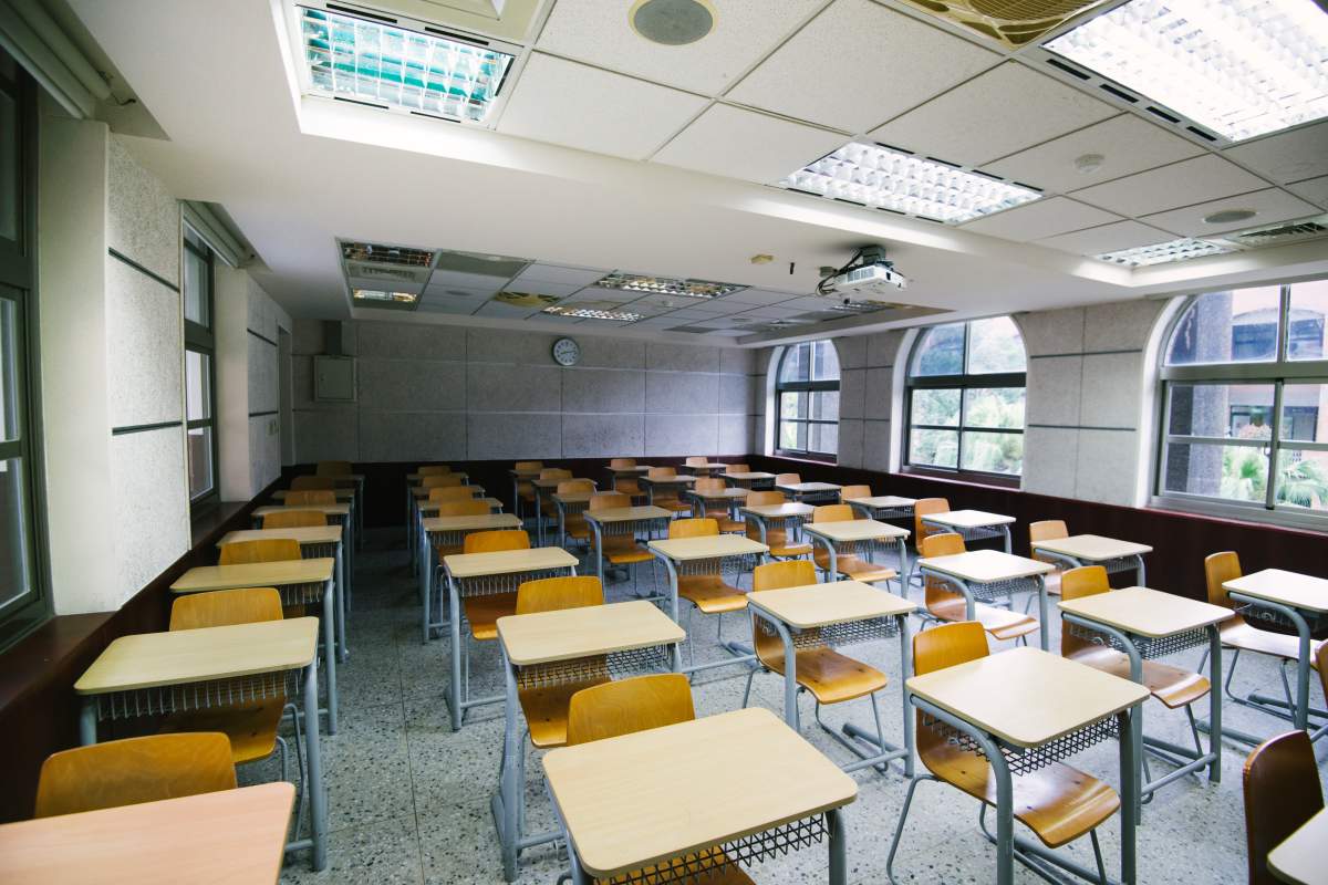 Empty classroom during lockdown.