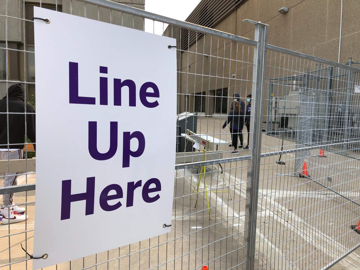 The check-in centre for Western University's mobile COVID-19 testing trailer, which has seen a surge in demand amid growing cases.