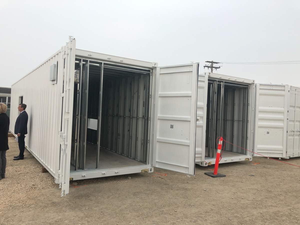 Visitation shelters built for pandemic-era visits at personal care homes pictured in 2020. The shipping containers will receive a new lease on life with various organizations and First Nations communities.