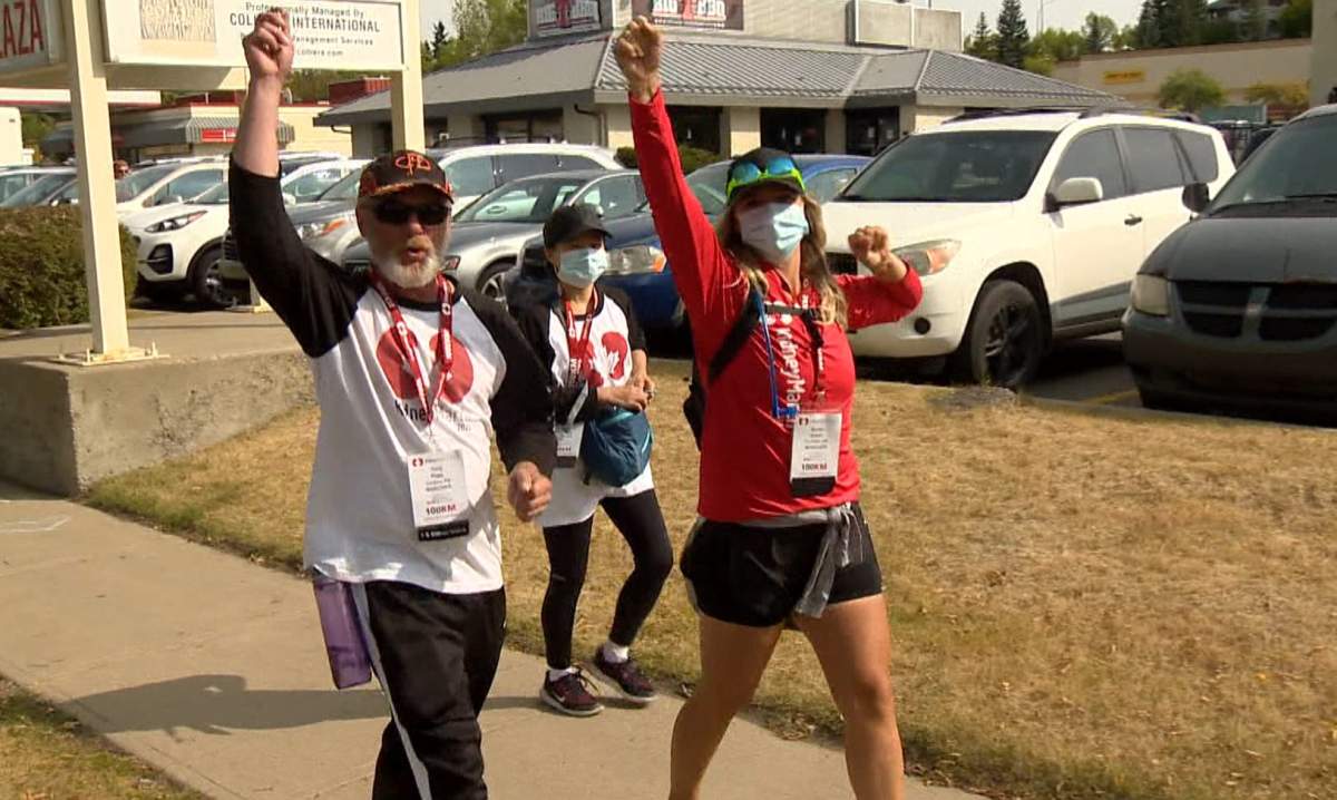 Kidney Marchers walk in Calgary on Saturday, Sept. 12, 2020.