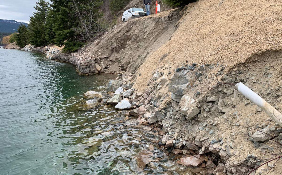 A significant slough along the Okanagan Rail Trail. The regional district says the slough – caused by wave action during high water levels -- narrowed the trail, making it unstable.