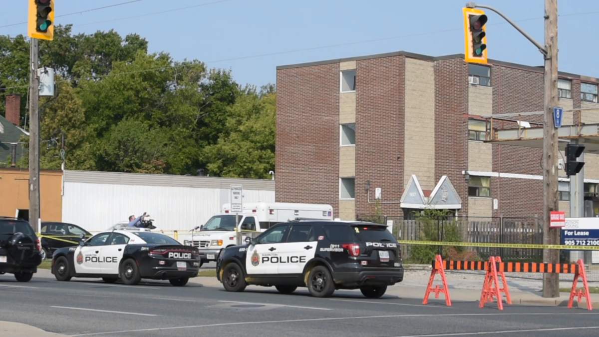 Police on scene investigating Hamilton's 11th homicide of 2020 at an apartment in the area of King Street East and Sherman Avenue.