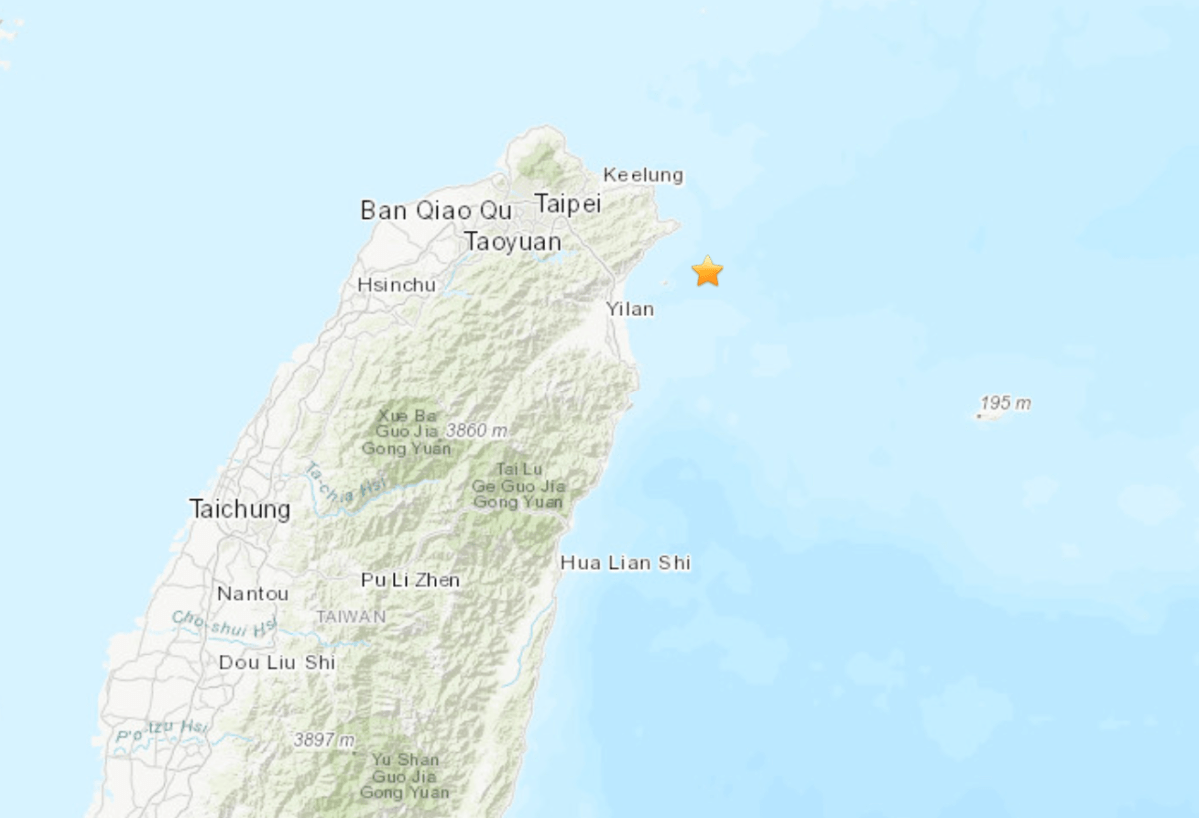 The epicentre, represented by a star, of an earthquake that struck off the northern tip of Taiwan near Taipei on Sept. 30, 2020.