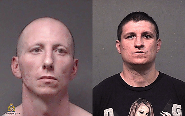 North Okanagan RCMP say an off-duty officer spotted Alexander Boucher, right, in Coldstream on Friday morning.