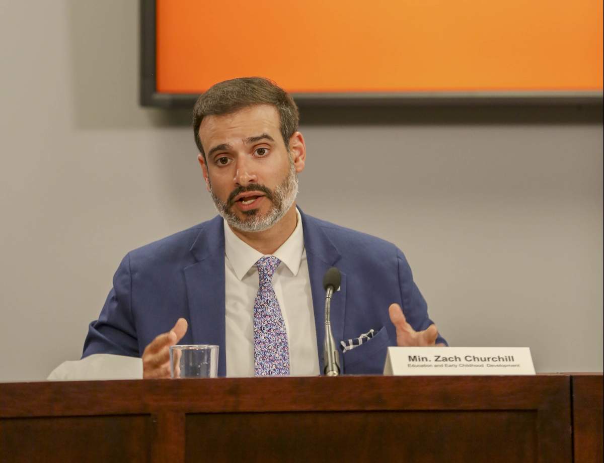 Nova Scotia Education Minister Zach Churchill provides a back-to-school update to reporters in Halifax on Wed. Sept. 2, 2020.