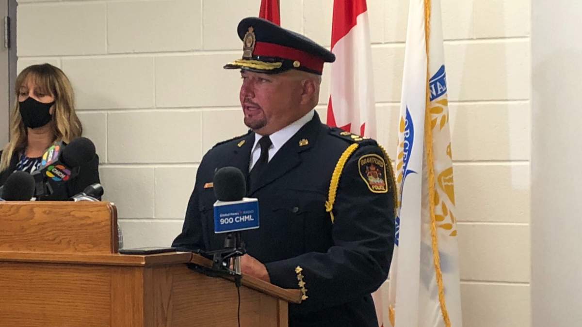 Police chief Robert A. Davis gives an update on the shooting death of Coby Carter at Brantford police headquarters on Sept. 23, 2020.
