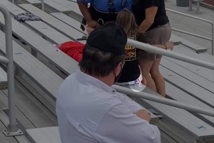This highlighted screengrab shows what appears to be a mask in the suspect’s pocket.