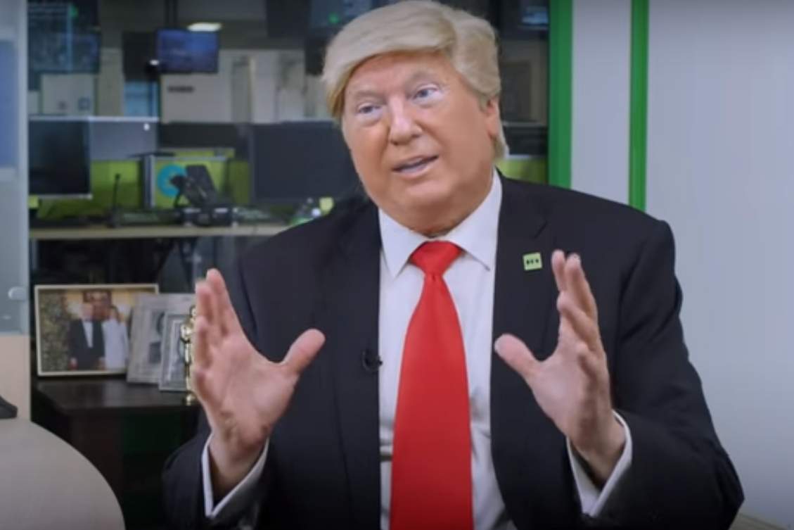 A false version of U.S. President Donald Trump is shown in this manipulated video from RT, Russia’s state-run media outlet.