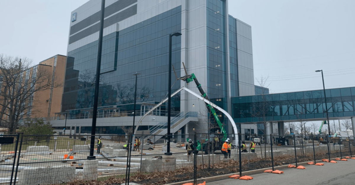 Workers put together a 73-bed Pandemic Response Unit (PRU) at Joseph Brant Hospital in Burlington.