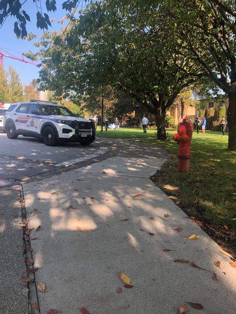 Langley RCMP attend the scene of an incident involving a 31-year-old agitated man who was later admitted to hospital in critical condition following an altercation with Campus Security on Wednesday afternoon.