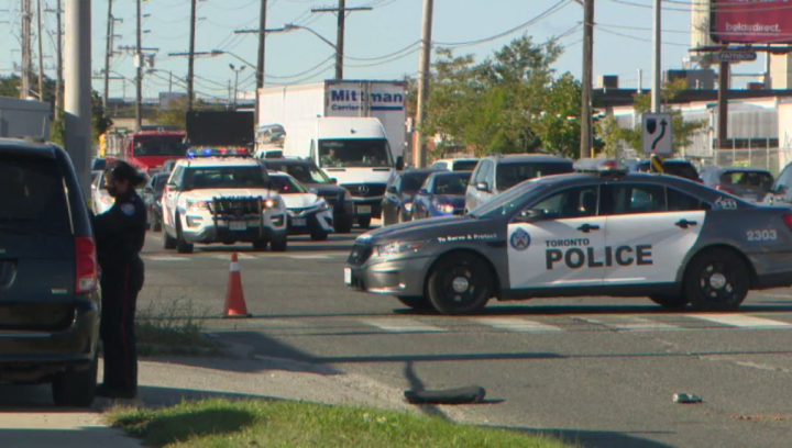 The scene of the collision at Martin Grove and Belfield roads on Thursday.