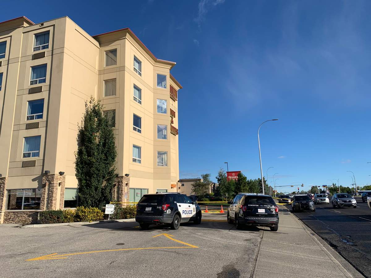 Edmonton police investigate a suspicious death at the Rosslyn Inn and Suites in the area of 136 Avenue and 97 Street Wednesday, Sept. 2, 2020.