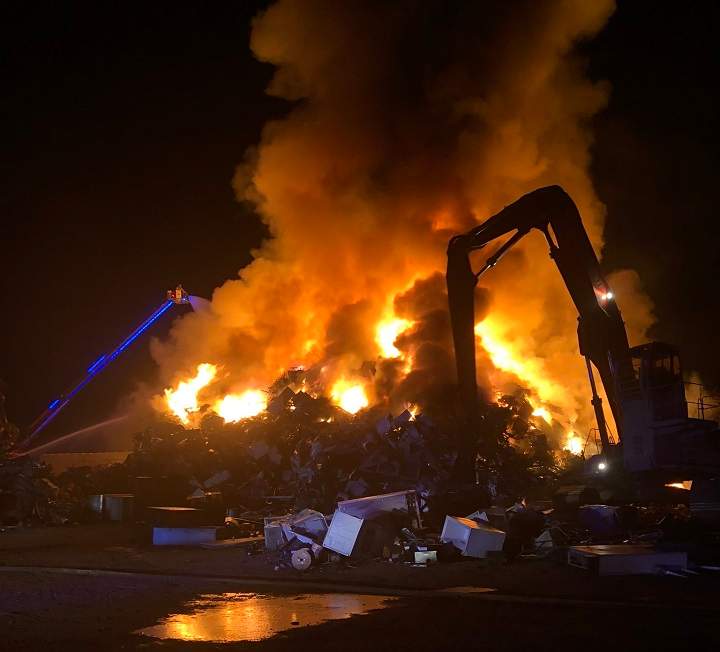 A large fire at a scrap yard in Whitchurch-Stouffville.