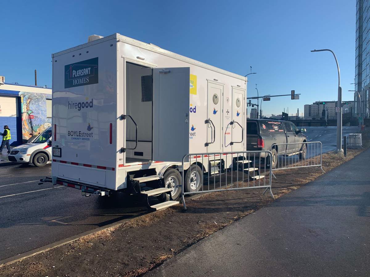 Boyle Street Community Services converted trailers into mobile shower units for those experiencing homelessness. Oct. 29, 2020.