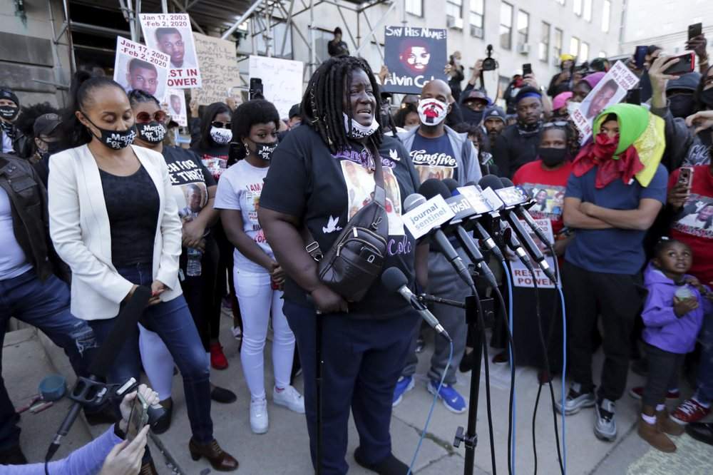 Tracy Cole, mother of Alvin Cole, talks to the media outside the Milwaukee County courthouse in Milwaukee on Wednesday, Oct. 7, 2020. Eight months after the shooting death of 17-year-old Alvin Cole in February, the Milwaukee County District Attorney's Office ruled Wednesday a Black police officer won't be charged because he had reasonable belief that deadly force was necessary. 