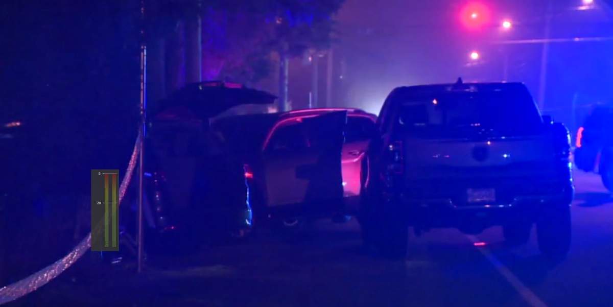 Police in Langley at the scene of an officer-involved shooting Wednesday evening that resulted in one male suspect shot in the leg, and the alleged ramming of a police vehicle into the suspect vehicle.