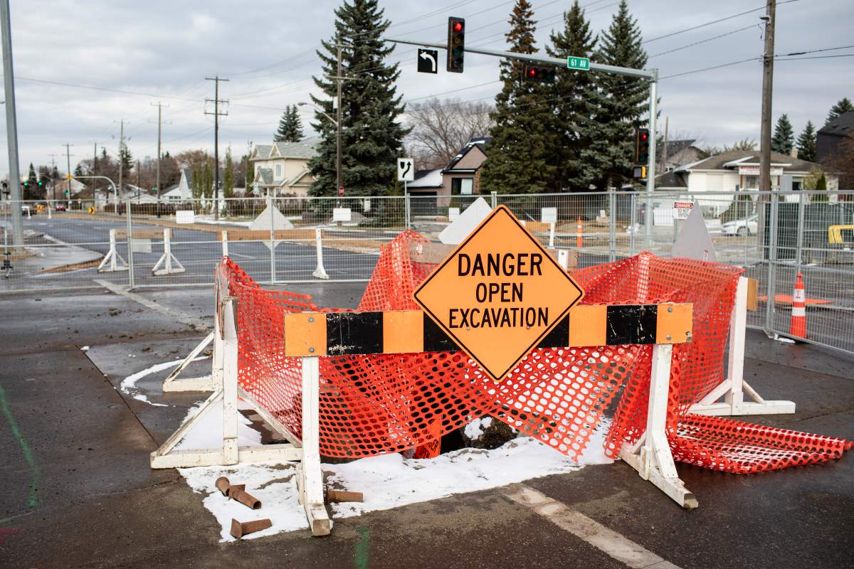 A 23-metre deep sinkhole is shown in Edmonton on Tuesday October 20, 2020.