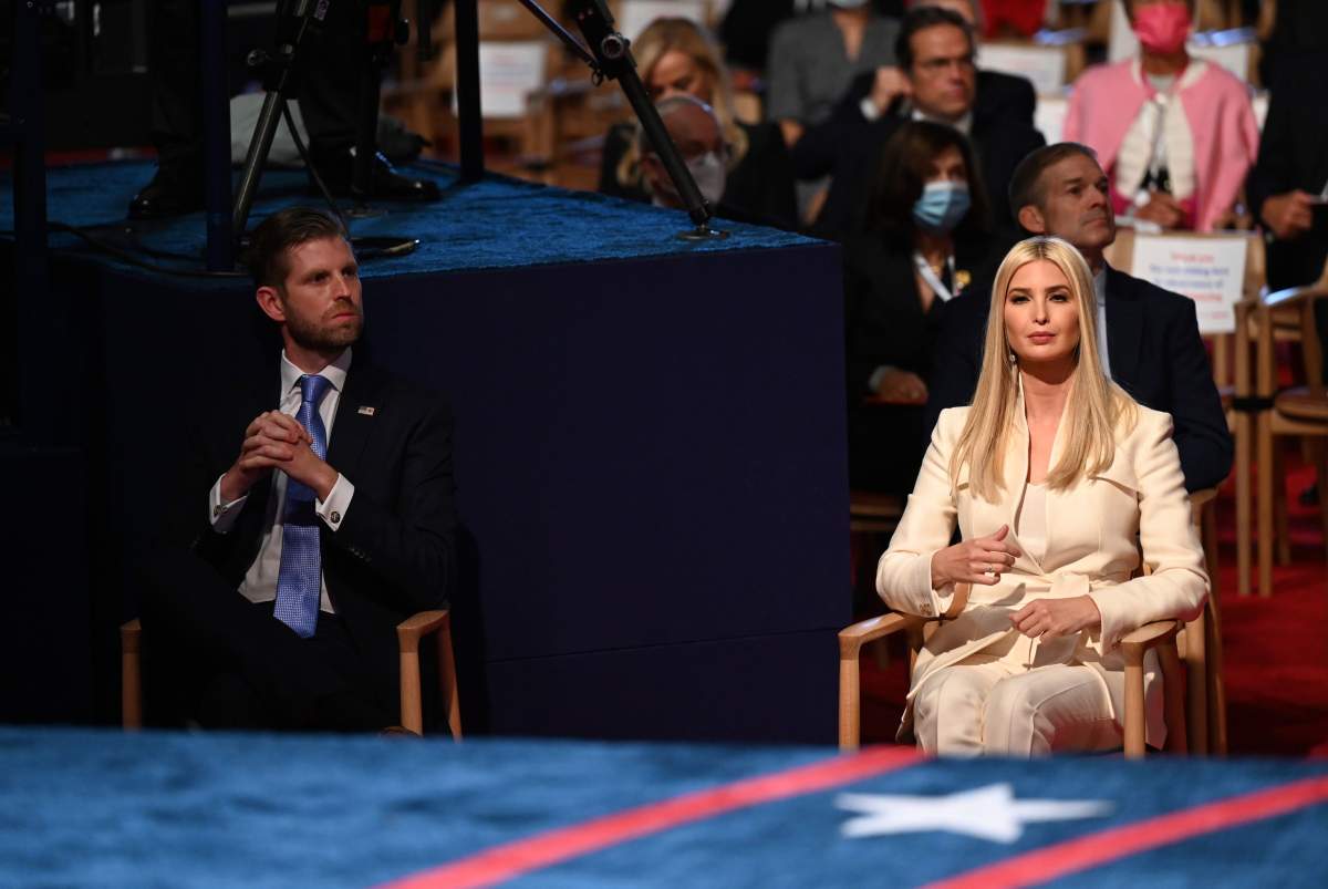 Eric Trump and Ivanka Trump arrive before President Donald Trump and Democratic presidential candidate former Vice President Joe Biden participate in the first presidential debate Tuesday, Sept. 29, 2020, at Case Western University and Cleveland Clinic, in Cleveland.