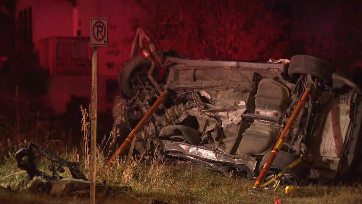 Emergency crews respond to a single vehicle crash on Centre Street North near 32 Avenue on Friday, Oct. 2, 2020.