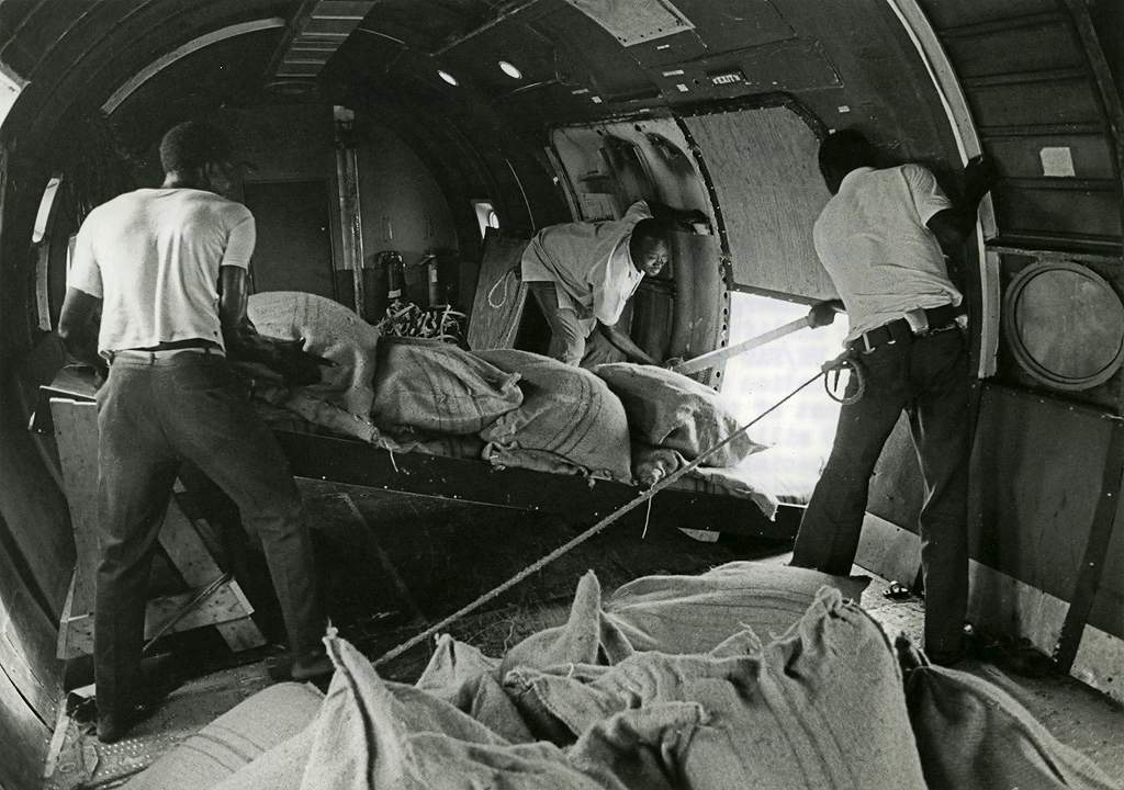 Pictured: first airdrop of humanitarian aid by the UN in Chad, 1973.