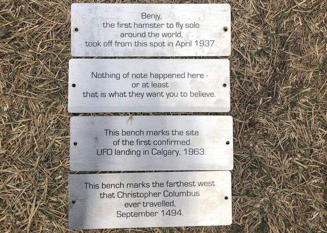 Some plaques that mysteriously appeared on benches in Calgary's Bowmont Park recently — and were then removed — have been reinstalled after Calgarians spoke out in favour of them.