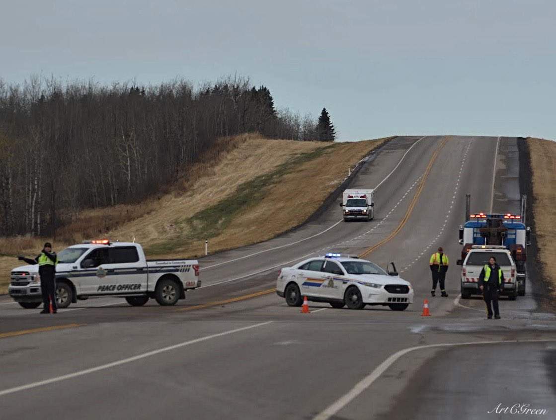 A collision about 10 kilometres north of Gibbons, on Highway 28 and Township Road 572, on Tuesday, October 20, 2020.