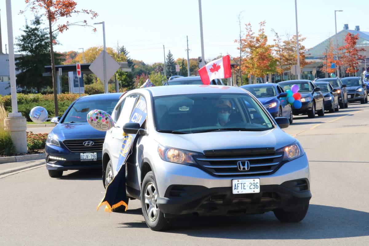 Centennial birthday drive-by at Parkwood Institute for WW2 veteran Charles (Charlie) Jackson in London, Ont. Oct 17, 2020