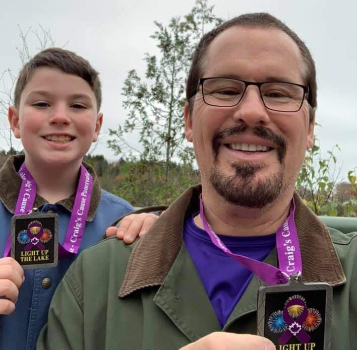 John and Tevin participate in the 2020 virtual Light Up the Lake walk for pancreatic cancer.