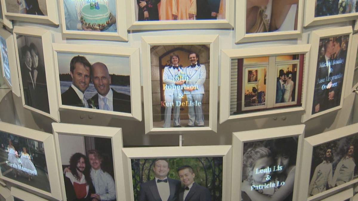 Ken DeLisle and John Robertson have their photo in an LGBTQ2 rights display inside the Canadian Museum for Human Rights in Winnipeg. They exchanged vows in 1979, although couldn’t get married legally.