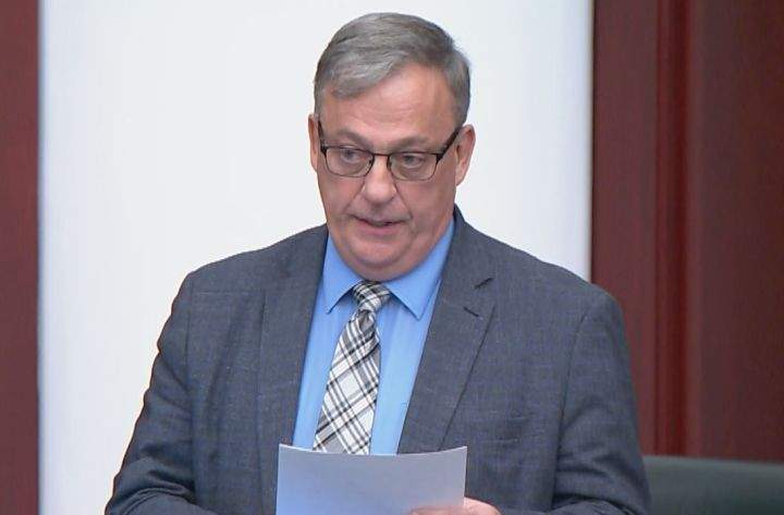 Garth Rowswell, the UCP MLA for Vermilion-Lloydminster-Wainwright, speaks in the Alberta legislature on Oct. 28, 2020.