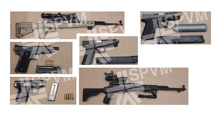 Montreal police seized several firearms during searches carried out in five residences and three vehicles in Montreal and Mirabel. Friday, Oct. 16, 2020.