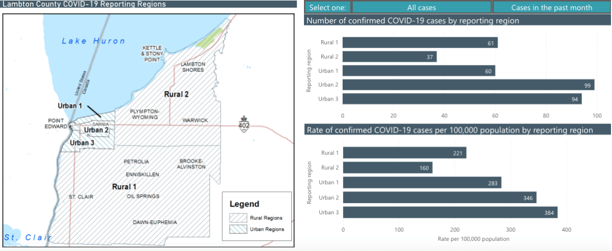 Lambton County COVID-19 Reporting Regions Map Oct. 24, 2020