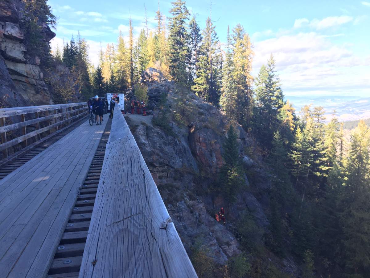 Emergency crews were called out Tuesday afternoon for a rescue at Myra Canyon trestles near Kelowna.
