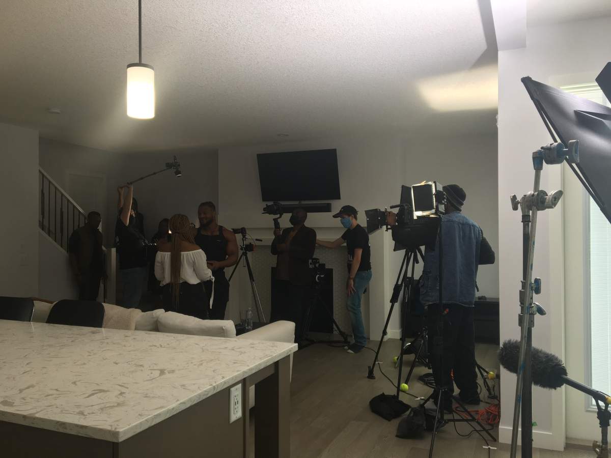 Cast and crew on the set of “The African Family.”