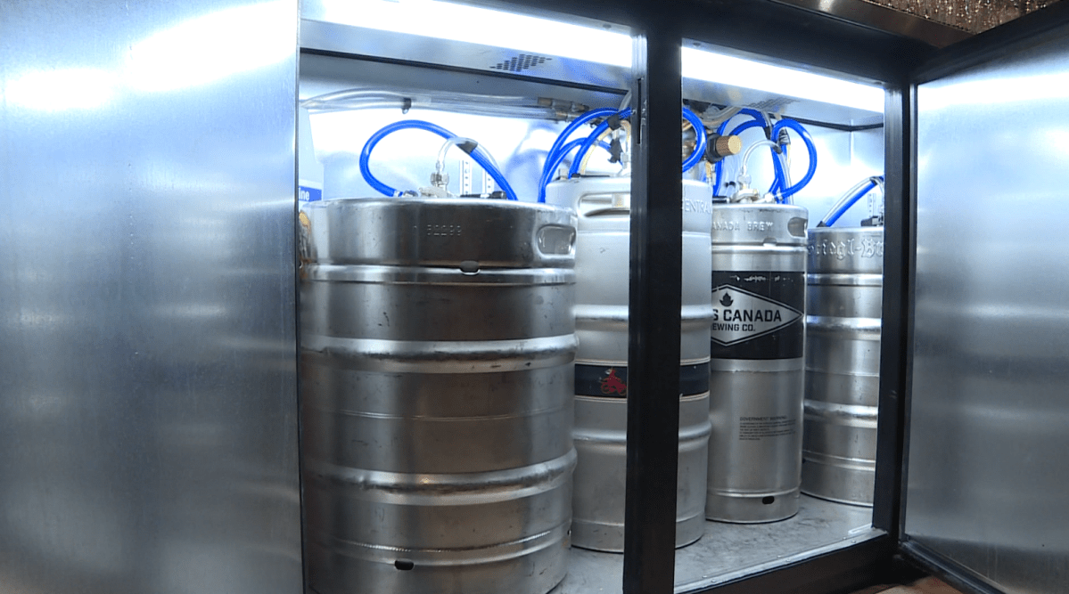 The kegs under the bar at the Toad Pub.