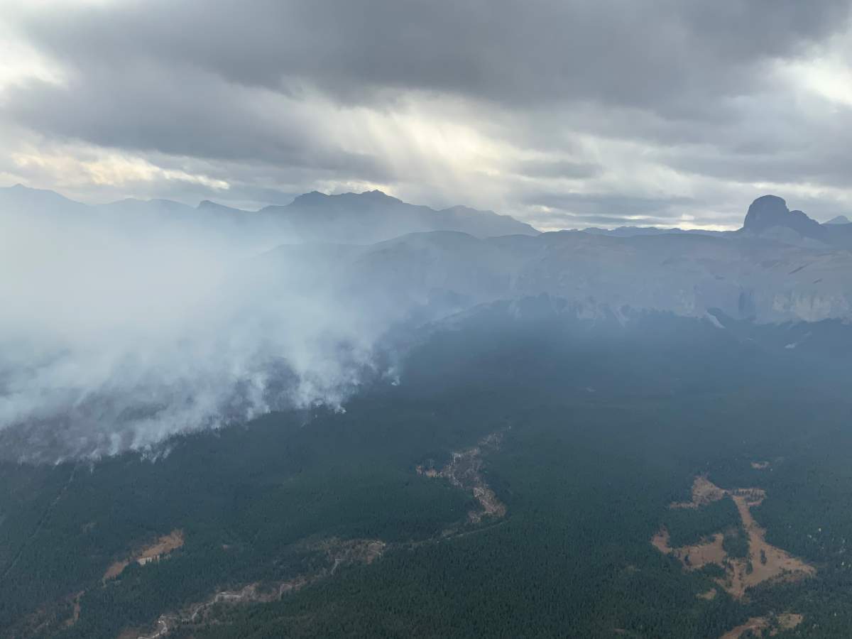 The Devil's Head wildfire west of Calgary pictured Tuesday, Oct. 6, 2020 remained out of control Wednesday, Oct. 7, 2020.