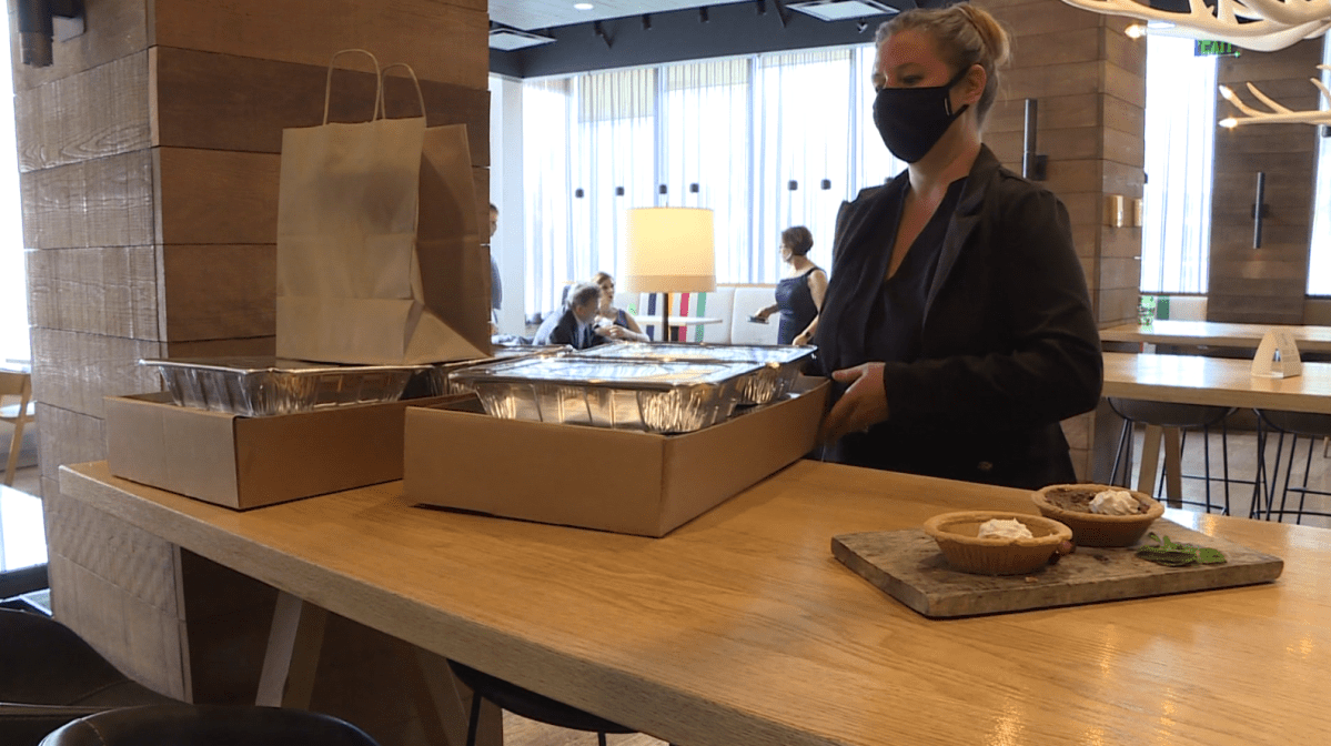 Sarah Szabo, the general manager of SMITH Restaurant, preparing for Thanksgiving dinner.