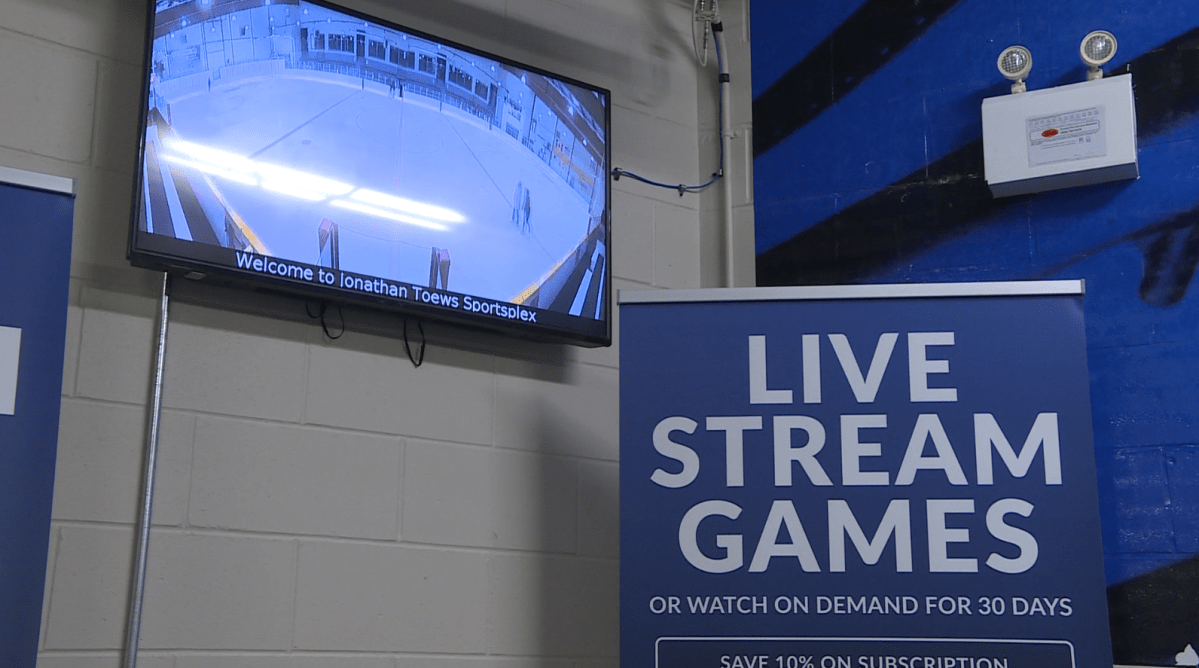 ‘LiveBar’ streaming technology on display in the lobby at Dakota Community Centre.