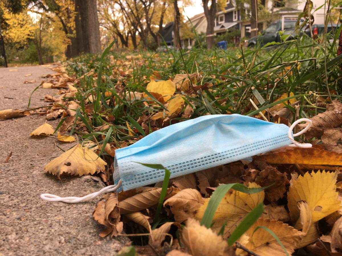 A discarded mask on a Winnipeg street.