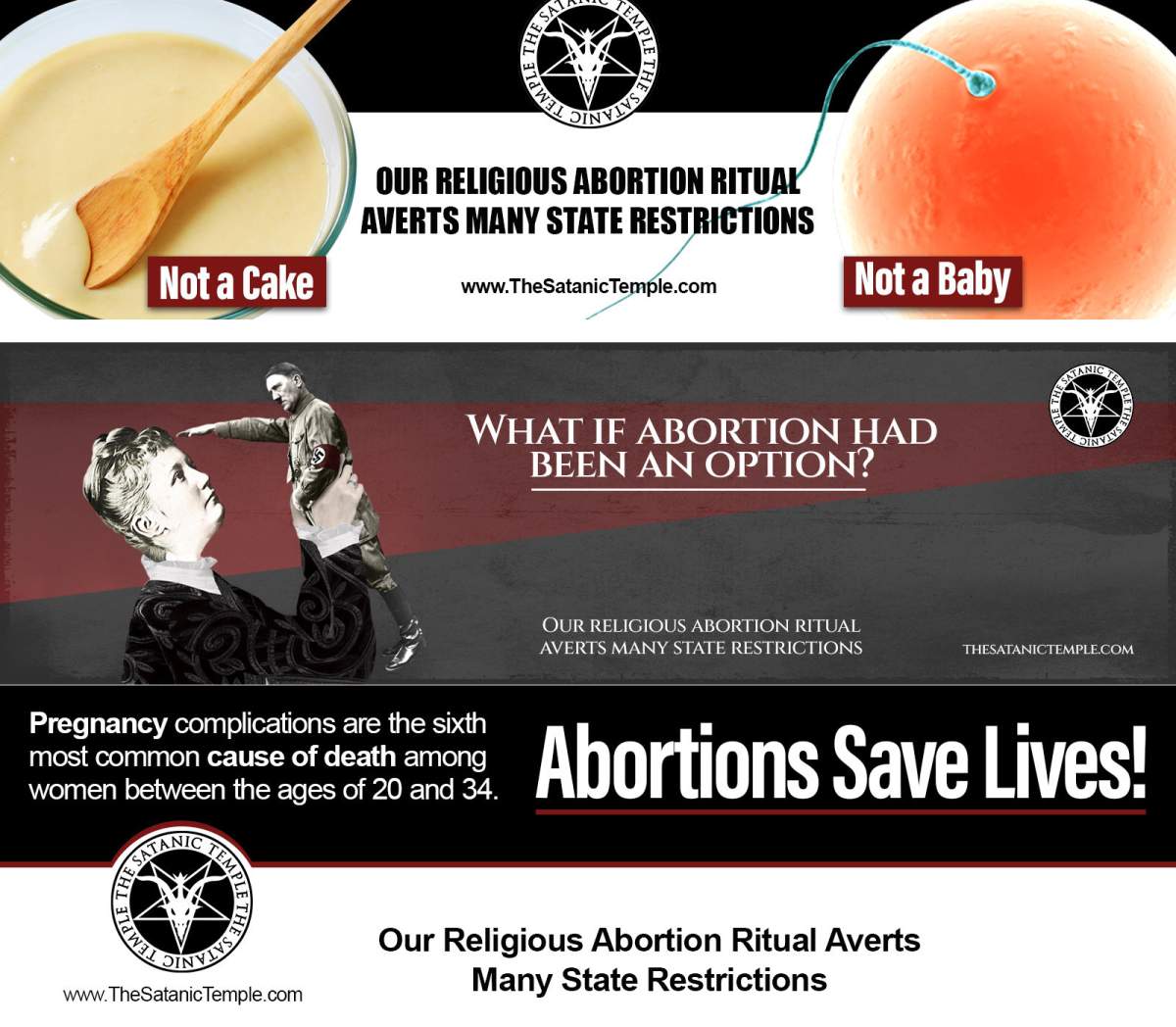 Three proposed billboard ads from The Satanic Temple are shown.