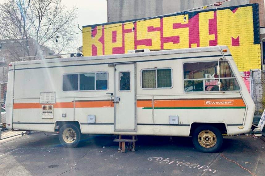 KPISS’s converted studio inside a RV camper