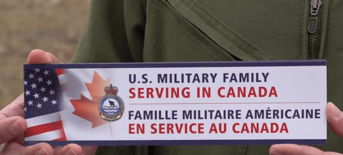 These bumper stickers were made in hopes of stopping acts of vandalism or hostility towards U.S. troops in Winnipeg. 