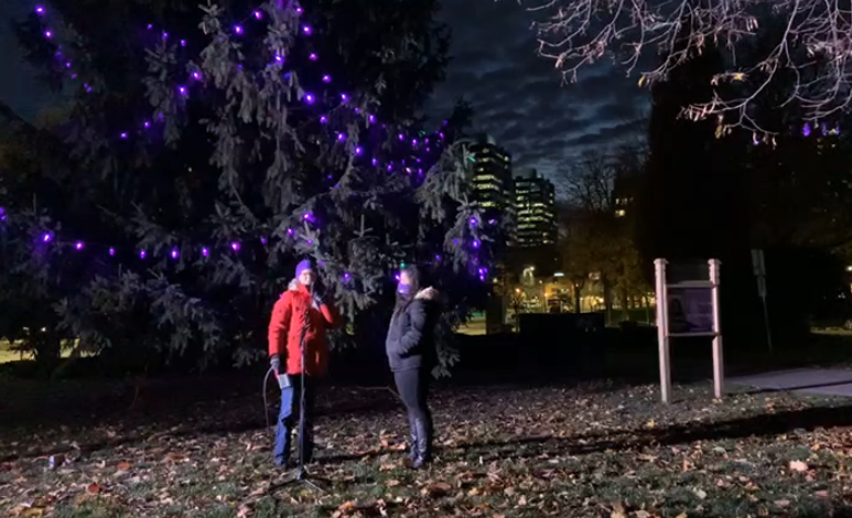 Megan Walker of London Abused Women's Centre and Olivea Beadle at Monday's official launch of this year's Shine the Light on Woman Abuse campaign in Victoria Park.