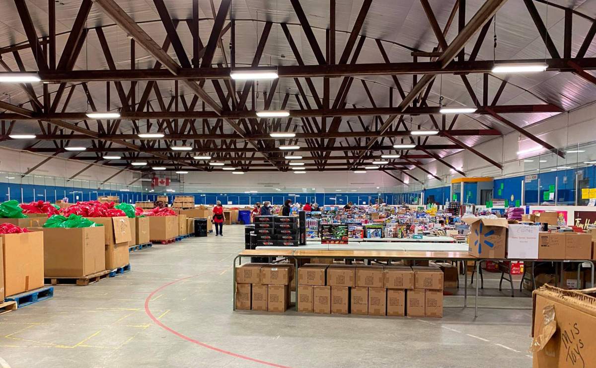 London's Silverwood Arena in early November being prepared for the Christmas Hamper Program.