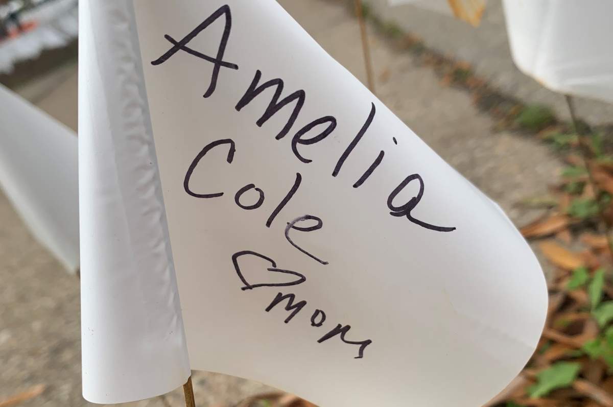 A flag at the COVID-19 memorial in Washington, D.C.