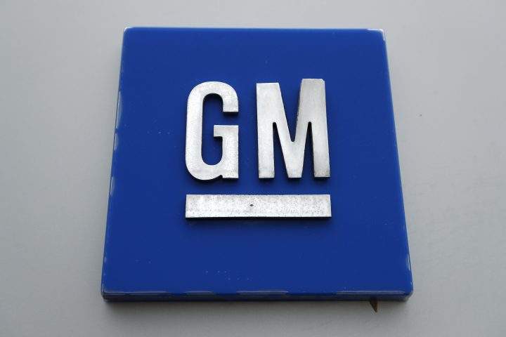 FILE - This Jan. 27, 2020, file photo shows a General Motors logo at the General Motors Detroit-Hamtramck Assembly plant in Hamtramck, Mich.