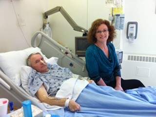 Lake Echo, N.S. resident Dwight Corbin is visited by close friend Kelly Power in the hospital while undergoing surgery for pancreatic cancer in 2013.